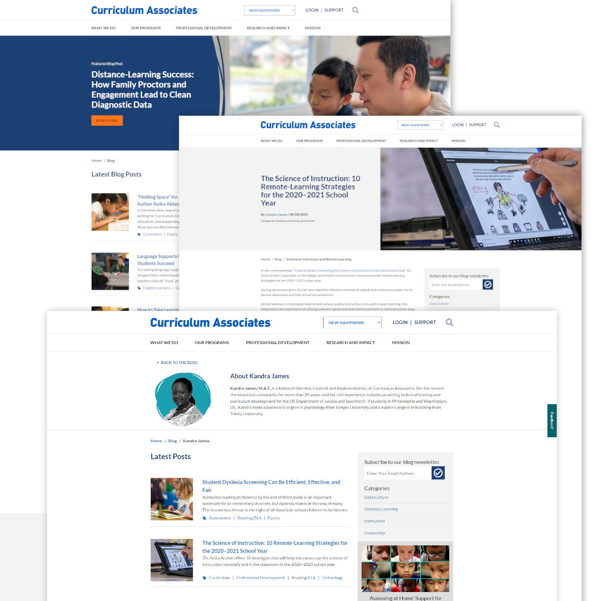 Multiple screenshots of Curriculum Associates Blog.